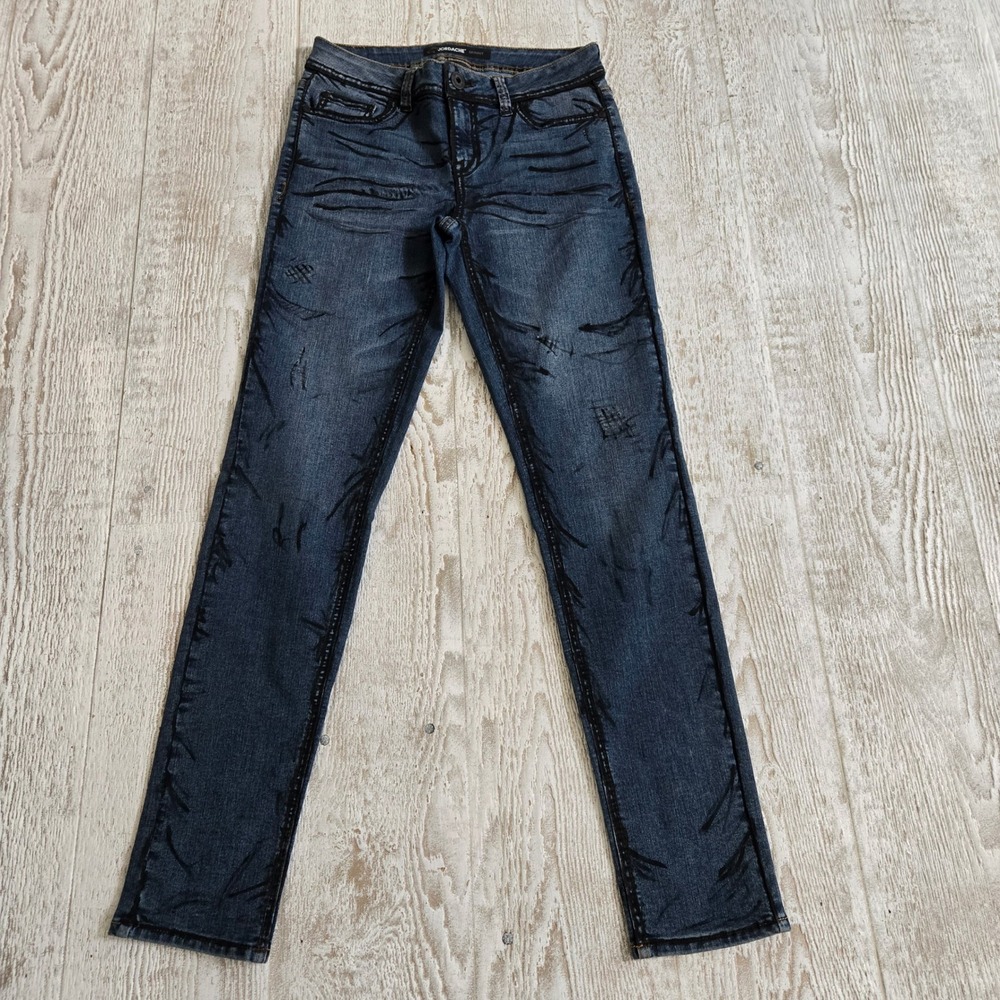 Jordache Skinny Jeans Womens 4 Blue Graphic Sketch Painted Detail Denim Pants